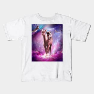 Funny Space Pug Riding On Alpaca Unicorn Kids T-Shirt